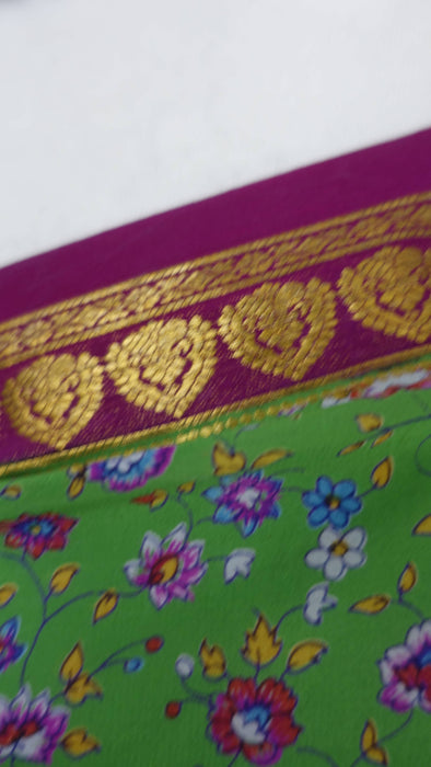 Bright Green And Pink Vintage Silk Sari - New