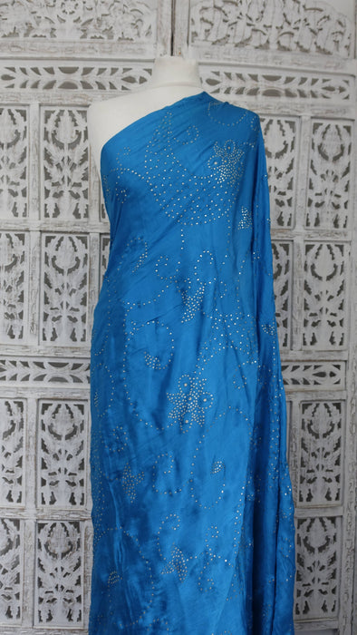 Blue Silk With Silver Mukesh Sari - Preloved