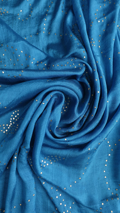 Blue Silk With Silver Mukesh Sari - Preloved