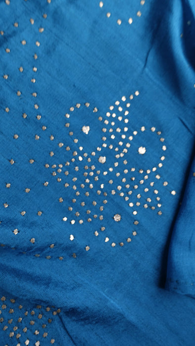 Blue Silk With Silver Mukesh Sari - Preloved