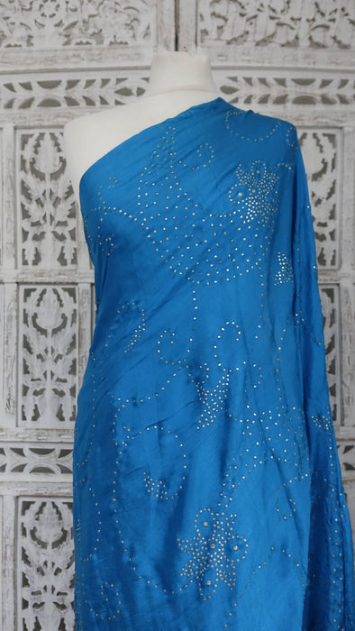 Blue Silk With Silver Mukesh Sari - Preloved