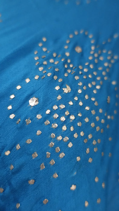 Blue Silk With Silver Mukesh Sari - Preloved