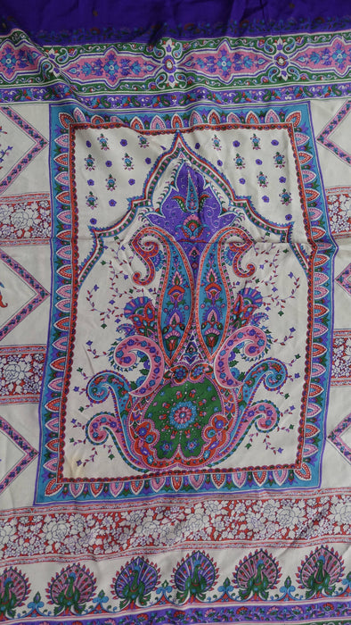 Purple Silk Vintage Sari With Printed Palla - New