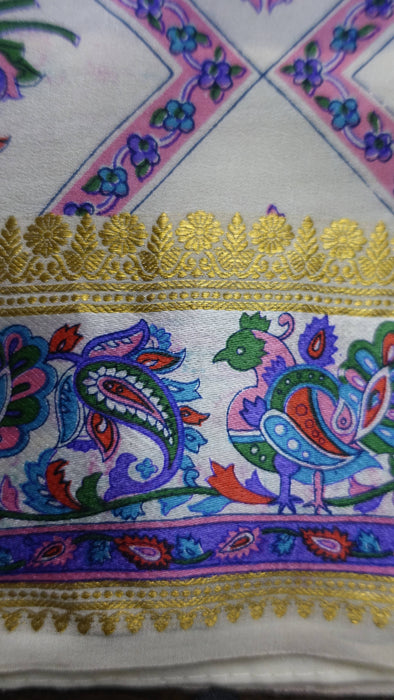 Purple Silk Vintage Sari With Printed Palla - New