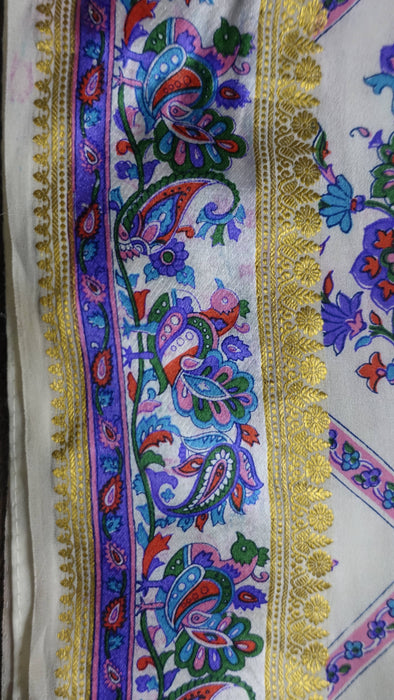 Purple Silk Vintage Sari With Printed Palla - New