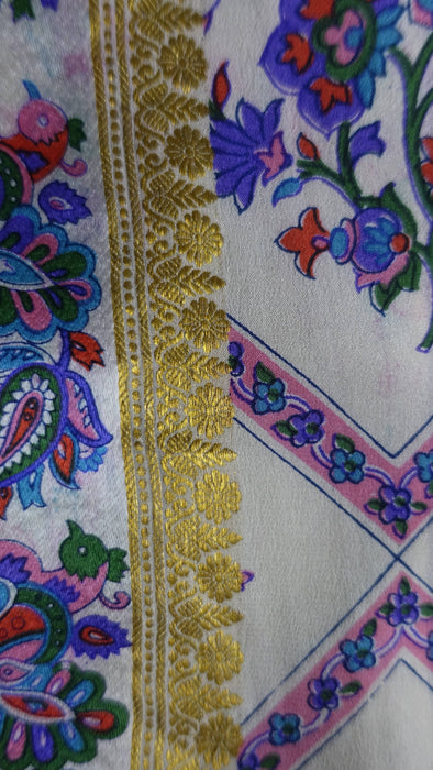 Purple Silk Vintage Sari With Printed Palla - New