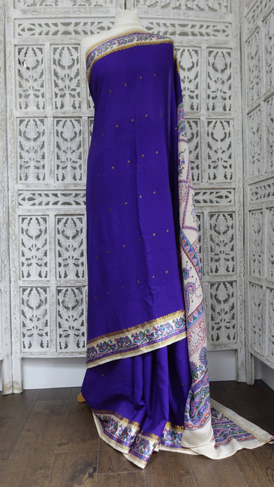 Purple Silk Vintage Sari With Printed Palla - New