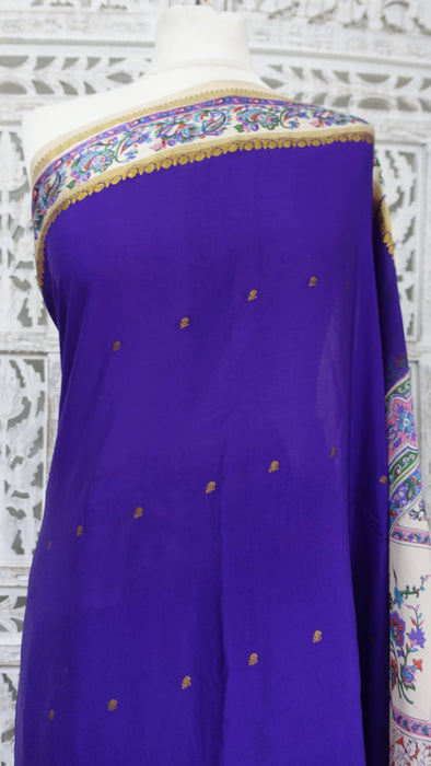 Purple Silk Vintage Sari With Printed Palla - New
