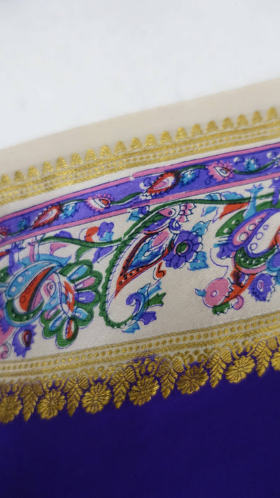 Purple Silk Vintage Sari With Printed Palla - New
