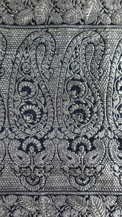Grey And Black Vintage Banarsi Brocade Sari