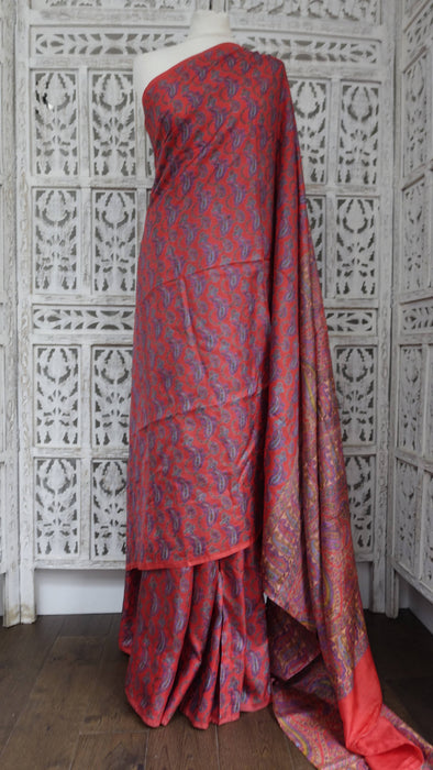 Burnt Orange Silky Crepe Sari - Preloved