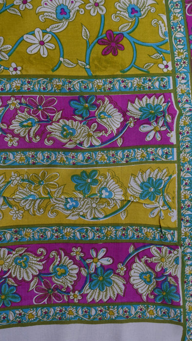 Yellow Woolly Georgette Vintage Floral Print Sari - New