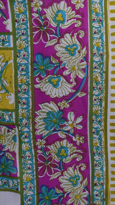 Yellow Woolly Georgette Vintage Floral Print Sari - New