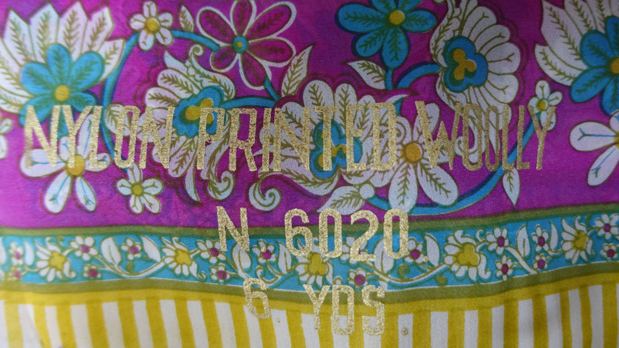 Yellow Woolly Georgette Vintage Floral Print Sari - New