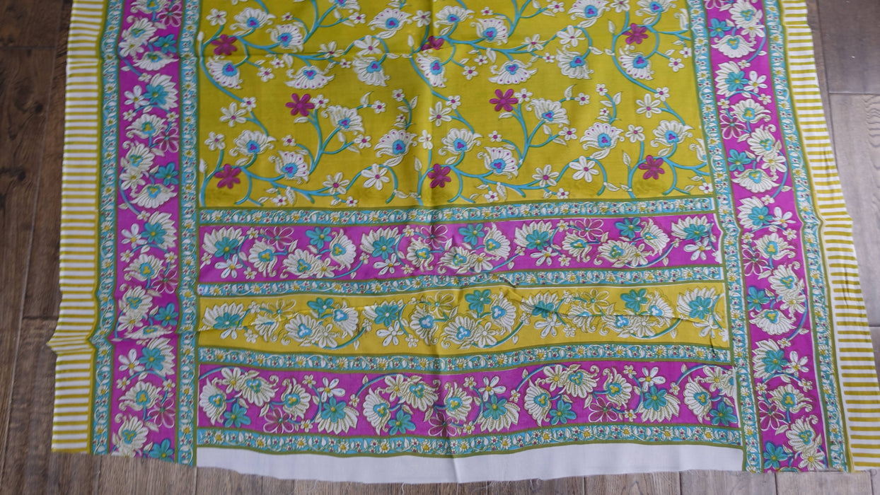 Yellow Woolly Georgette Vintage Floral Print Sari - New