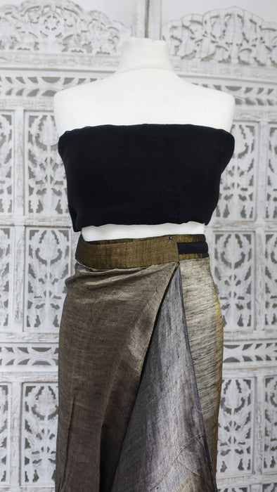 Black Kalki Prepleated Sari In Metallic Colours With Blouse Piece - New