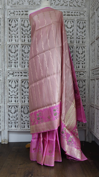 Pink Banarsi Brocade Vintage Sari - New