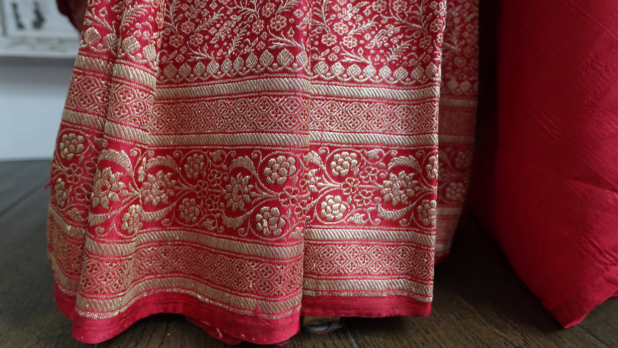 Red Vintage Banarsi Brocade Wedding Sari - New