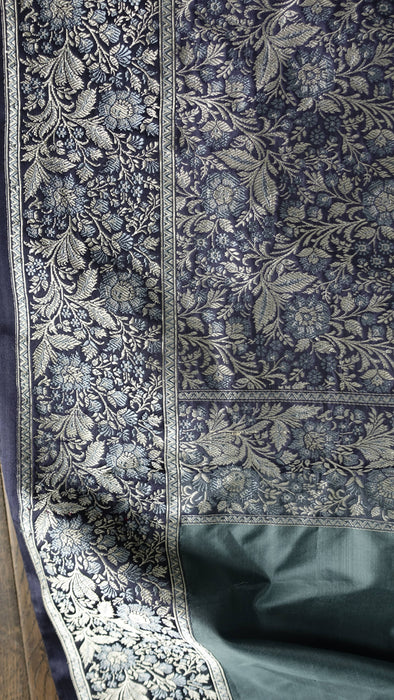 Sage Grey  Silk Sari With Net Backing - New