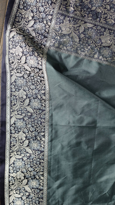 Sage Grey  Silk Sari With Net Backing - New