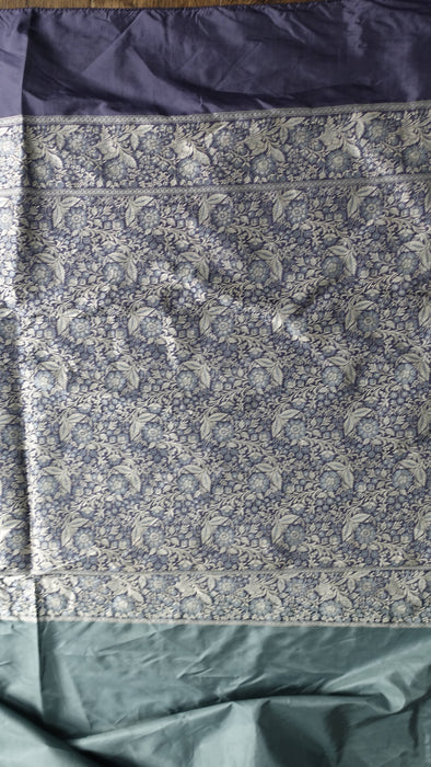 Sage Grey  Silk Sari With Net Backing - New