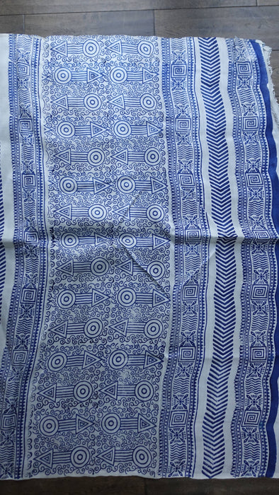 Cream And Blue Line Vintage Tissue Silk Sari