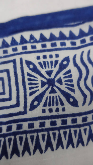 Cream And Blue Line Vintage Tissue Silk Sari