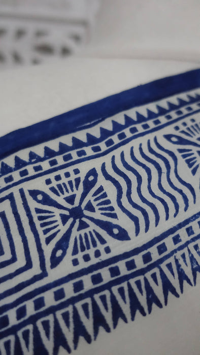 Cream And Blue Line Vintage Tissue Silk Sari