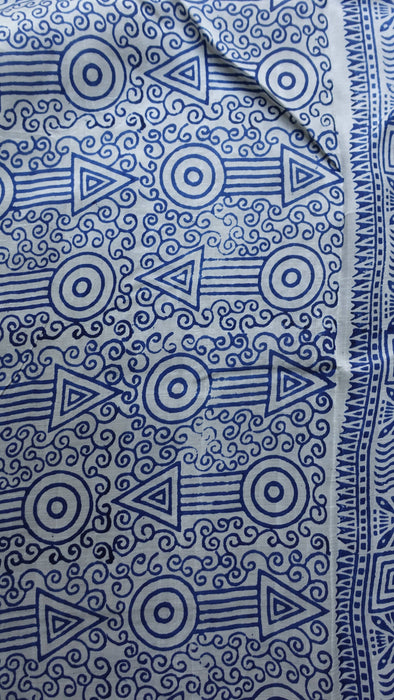 Cream And Blue Line Vintage Tissue Silk Sari