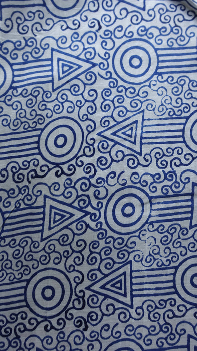 Cream And Blue Line Vintage Tissue Silk Sari
