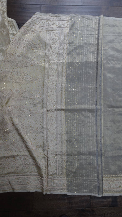 Cream Vintage Organza Zardosi Sari - New