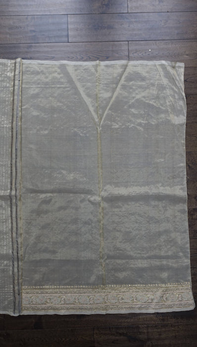 Cream Vintage Organza Zardosi Sari - New