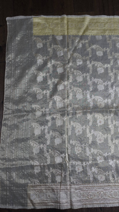 Cream Vintage Organza Zardosi Sari - New