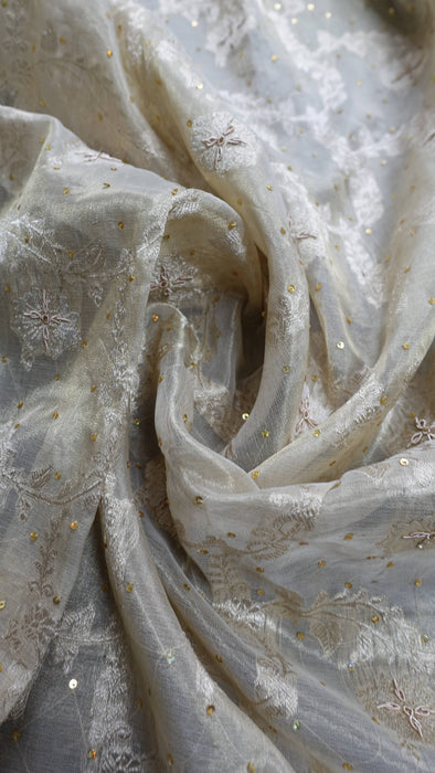 Cream Vintage Organza Zardosi Sari - New