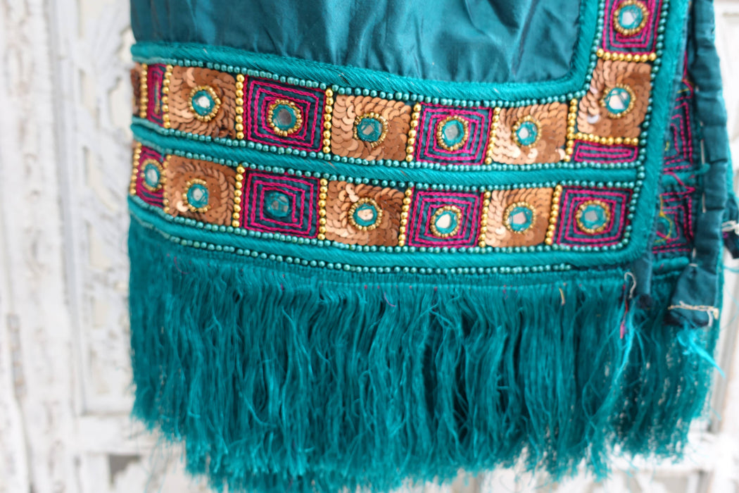 Teal & Pink Vintage Silk Dupatta - Preloved