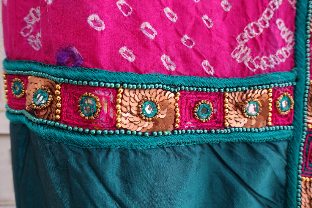 Teal & Pink Vintage Silk Dupatta - Preloved