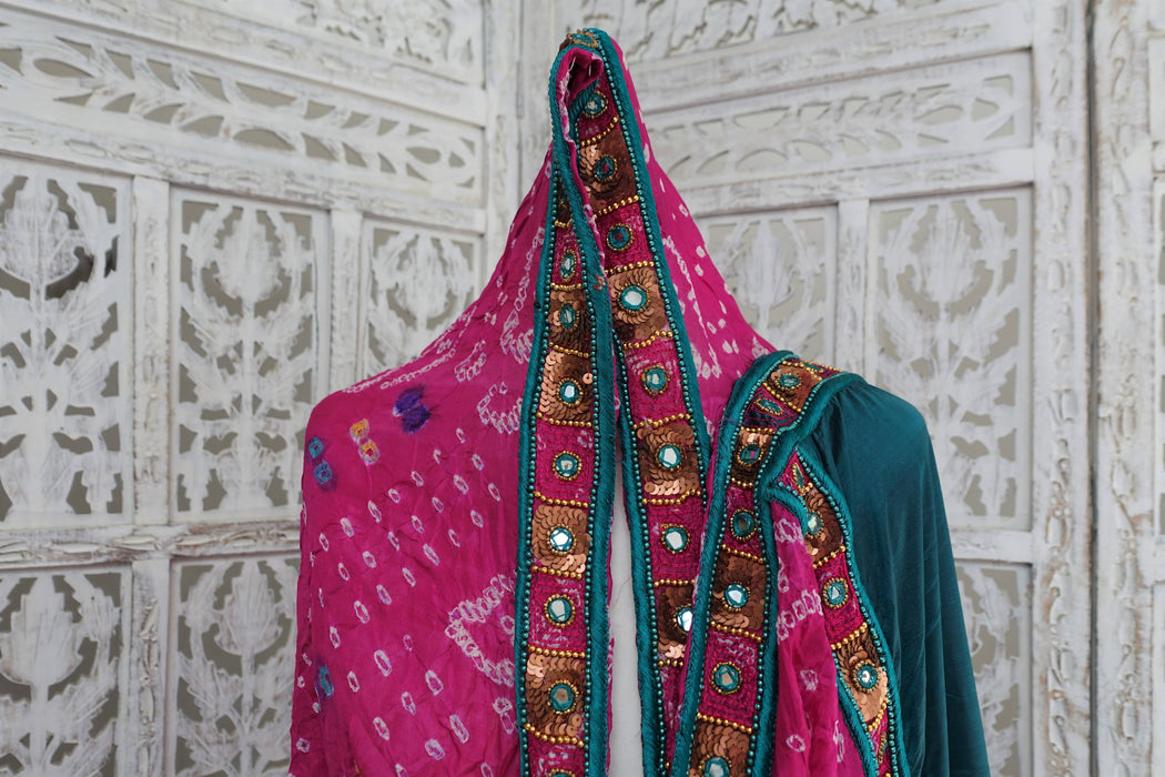 Teal & Pink Vintage Silk Dupatta - Preloved