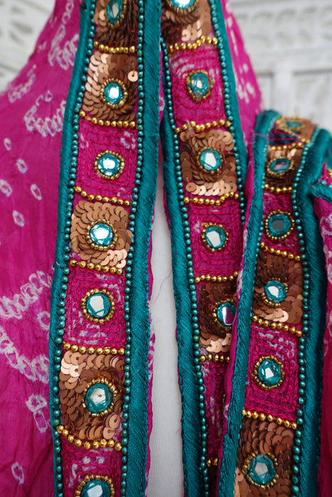Teal & Pink Vintage Silk Dupatta - Preloved