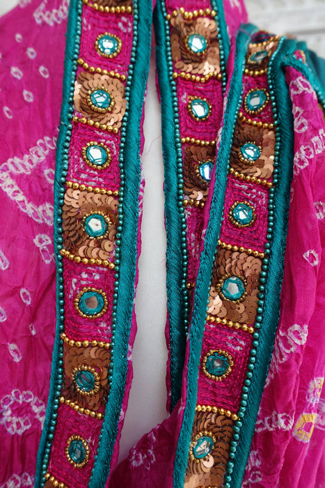 Teal & Pink Vintage Silk Dupatta - Preloved
