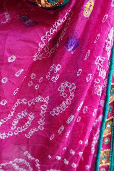 Teal & Pink Vintage Silk Dupatta - Preloved