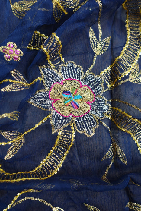 Dark Blue Vintage Embellished Dupatta - New