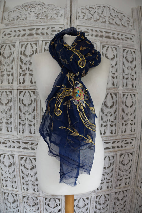 Dark Blue Vintage Embellished Dupatta - New