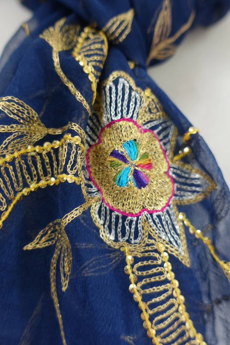 Dark Blue Vintage Embellished Dupatta - New