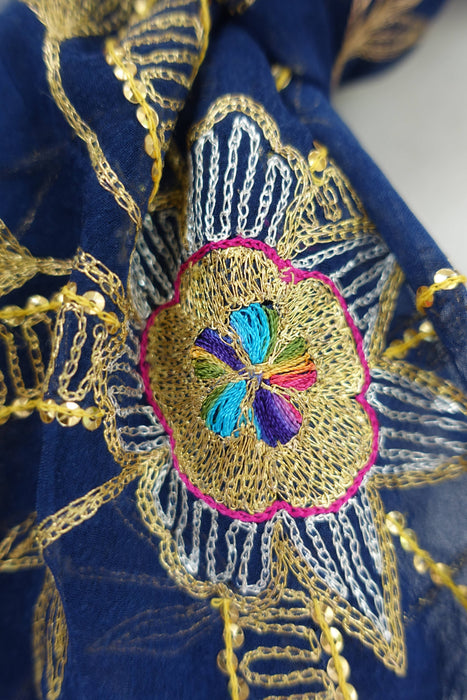 Dark Blue Vintage Embellished Dupatta - New