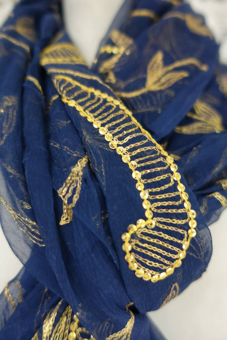 Dark Blue Vintage Embellished Dupatta - New