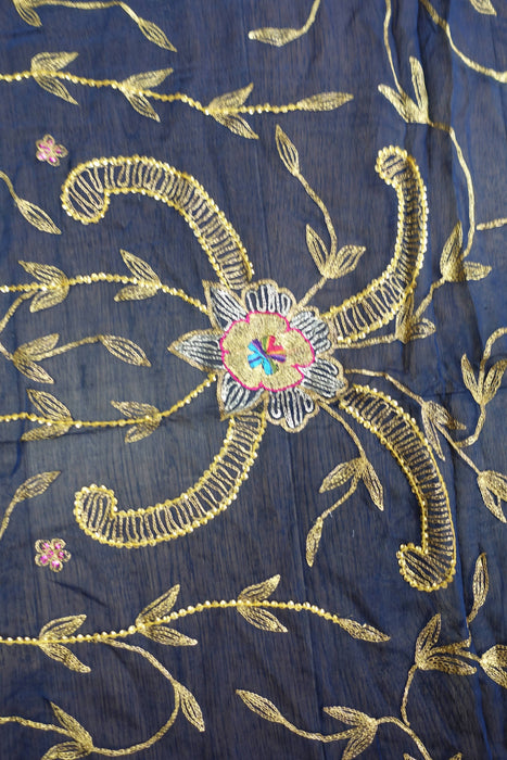 Dark Blue Vintage Embellished Dupatta - New