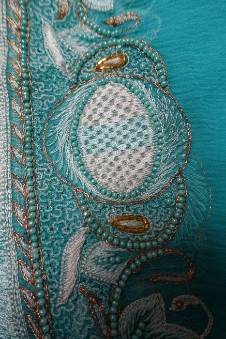 Blue Vintage Silk Chiffon Dupatta With Silk Fringe - Preloved