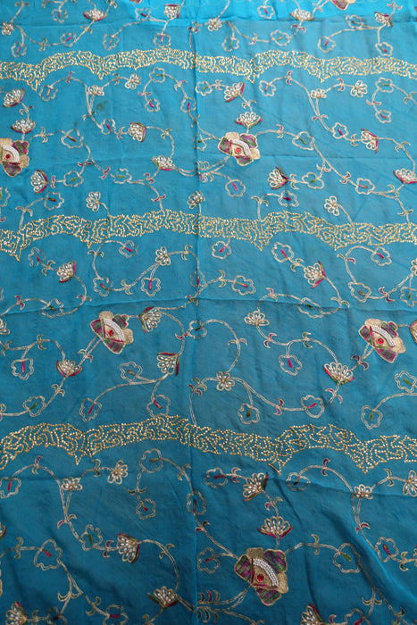 Blue Silk Chiffon Vintage Dupatta - New