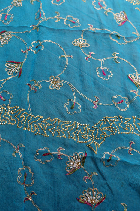 Blue Silk Chiffon Vintage Dupatta - New