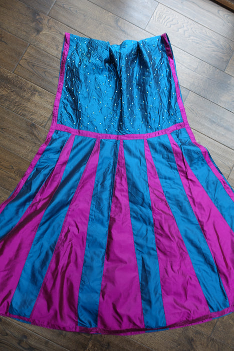 Dark Teal And Magenta Pure Silk Vintage Dupatta - New